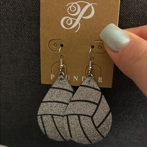 Plunder Silver Glitter Teardrop Volleyball Earrings